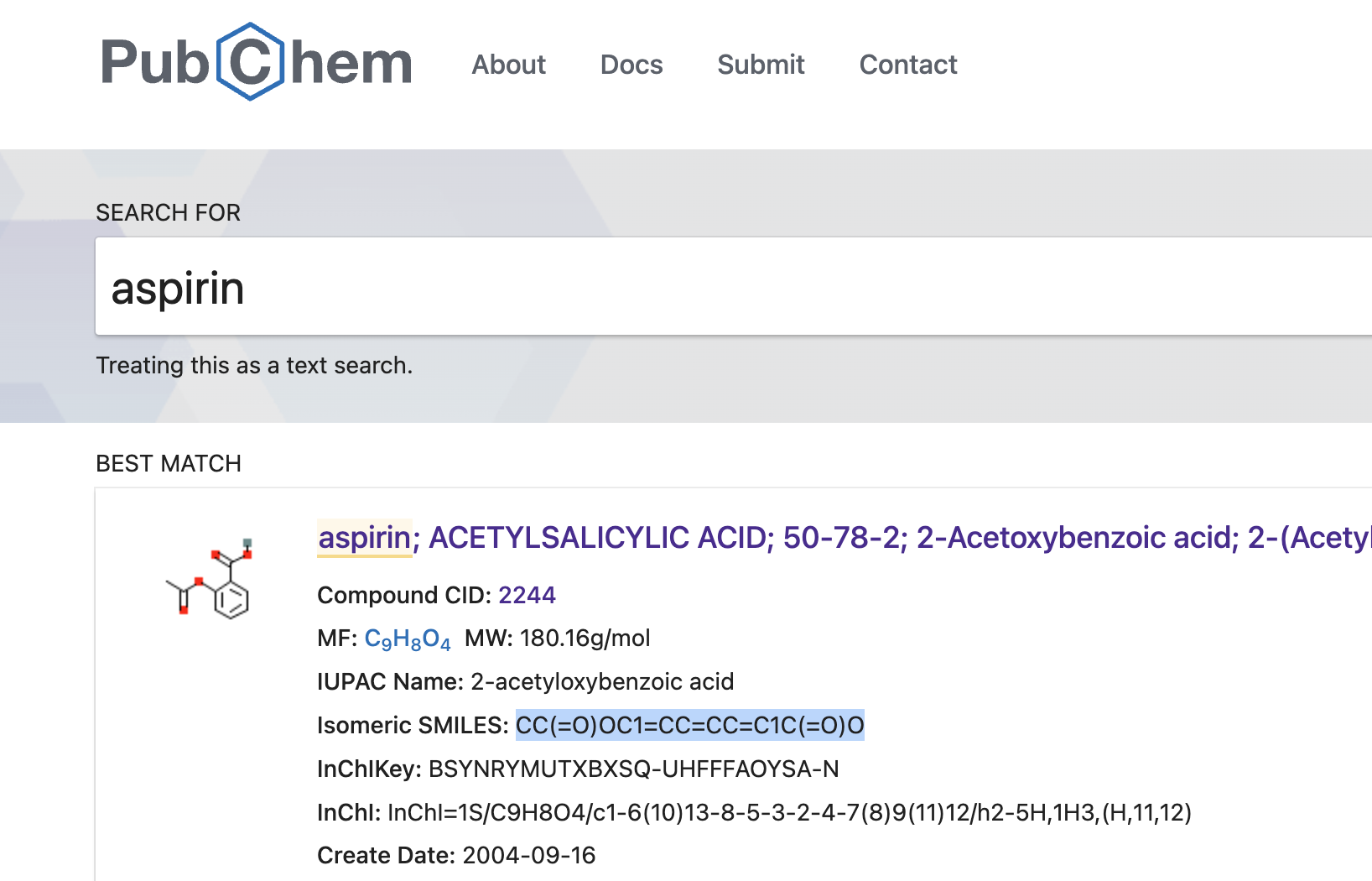 Aspirin in PubChem.